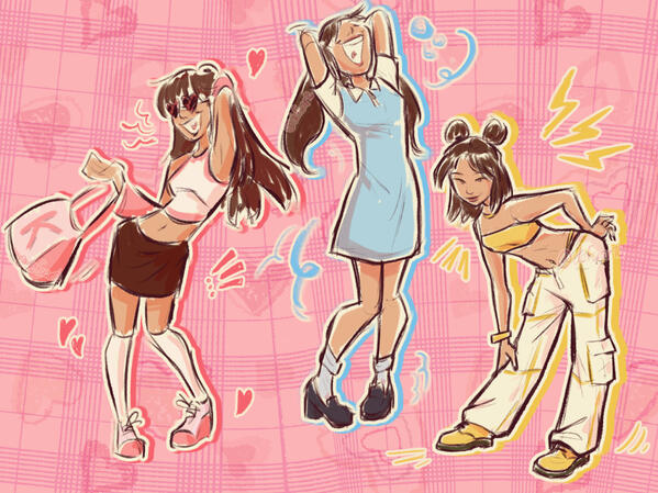 An original character in a set of differently colored outfits.