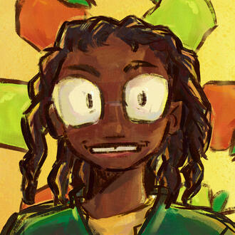 A drawing of my persona, Solwent, smiling.
